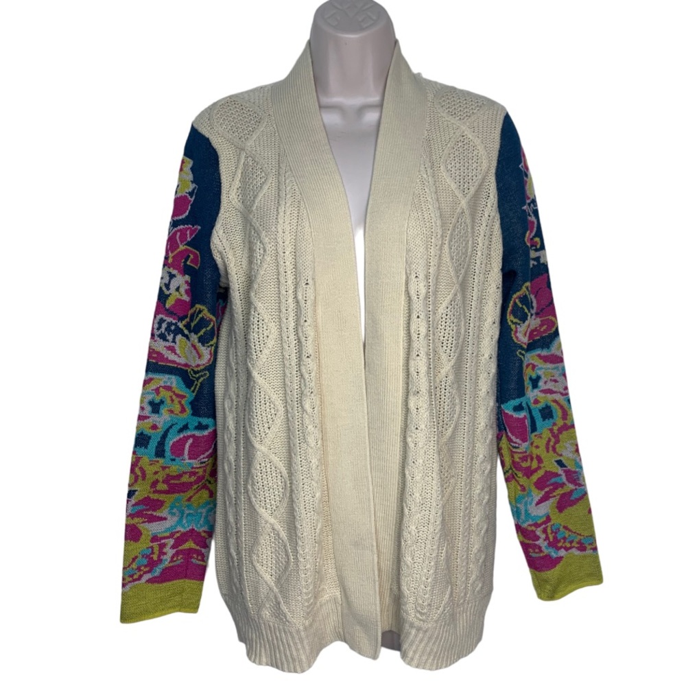 Flying‎ Tomato cable knit floral cardigan sweater sz M - Picture 3 of 11